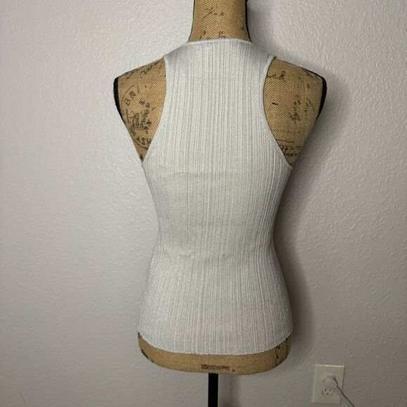 NWT Madewell Signature Shimmer Knit Cutaway Sweater Tank Silver Size L Ribbed - Picture 8 of 8
